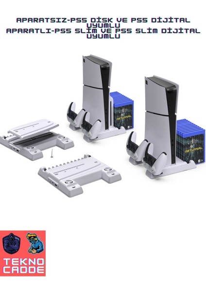 TP5-3537B Ps5 Disk Ps5 Dijital Ps5 Slim Disk Dijital Uyumlu Joystick Şarj Stand Soğutucu Fan