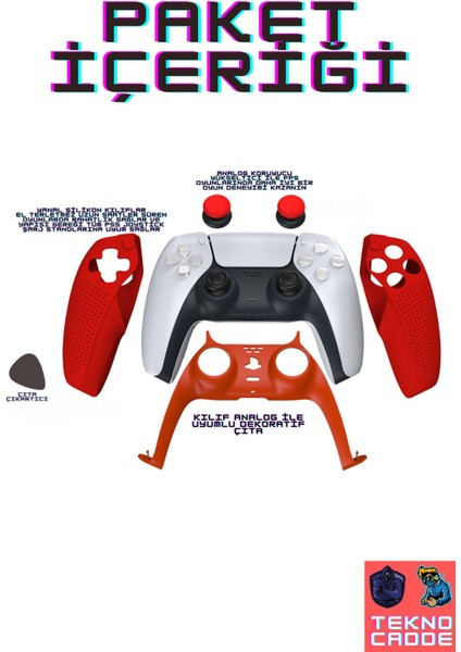 3in1 Ps5 Dualsense Dekoratif Çıta Analog Yükseltici Silikon Kılıf Joystick Koruyucu Kit