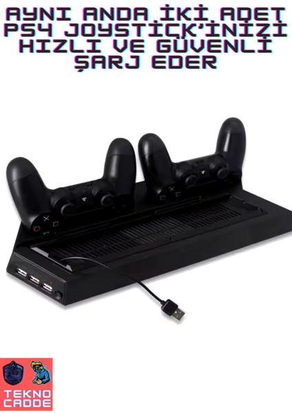 TP4-023B Ps4 Fat/ps4 Slim/ps4 Pro Uyumlu Soğutucu Fan Joystick Şarj Dikey Stand