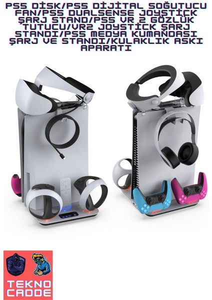 TP5-3513 Ps Vr2 Joystick Şarj Ps Vr2 Gözlük Stand Ps5 Disk Ps5 Dijital Soğutucu Fan Stand