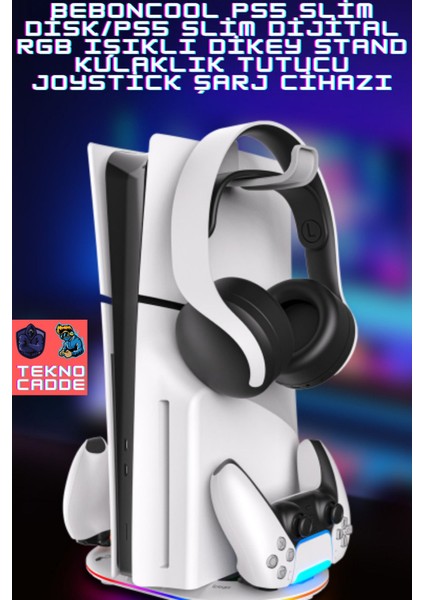 Ps5 Slim Disk/ps5 Slim Dijital Rgb Dikey Stand Kulaklık Tutucu Joystick Şarj Cihazı