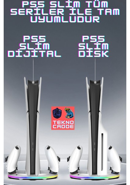 Ps5 Slim Disk/ps5 Slim Dijital Rgb Dikey Stand Kulaklık Tutucu Joystick Şarj Cihazı