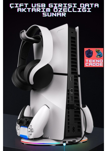 Ps5 Slim Disk/ps5 Slim Dijital Rgb Dikey Stand Kulaklık Tutucu Joystick Şarj Cihazı
