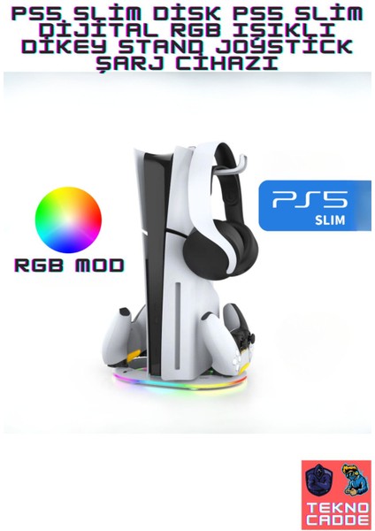 Ps5 Slim Disk/ps5 Slim Dijital Rgb Dikey Stand Kulaklık Tutucu Joystick Şarj Cihazı