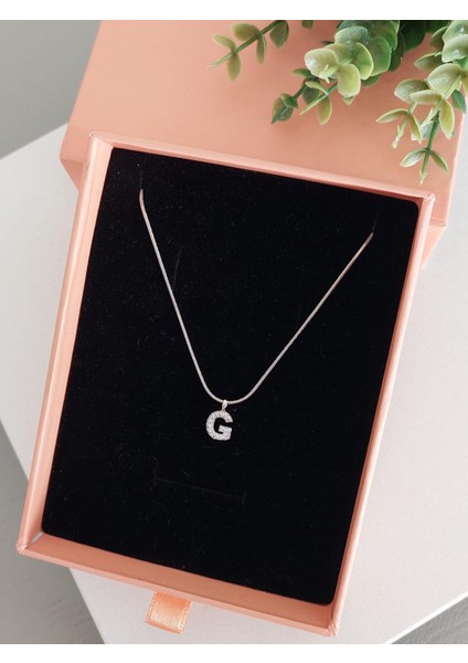 Çelik Silver Rodyum Kaplama Zirkon Harf Kolye G Harfi