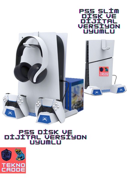 PG-P5S023 Rgb Ps5 Disk Dijital/ps5 Slim Disk Dijital Disk Hazneli Stand Soğutucu Fan