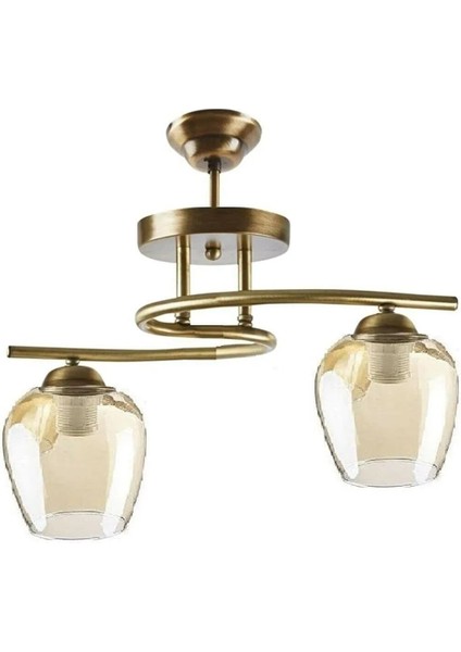 Cam ve bal mumlu ikili avize, şık tasarım, 55x43 cm, mutfak ve yatak odası dekoru