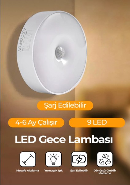 Tekno Trust Hareket Sensörlü USB Şarjlı LED Işık Lamba-Oda, Mutfak, Salon ve Merdiven Işıklandırma