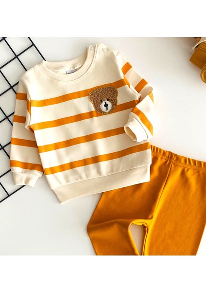 Neşeli Bebekler Ayıcık Nakışlı Desenli Çizgili Yakadan Çıtçıtlı Mevsmlik Takım Turuncu fiyatları