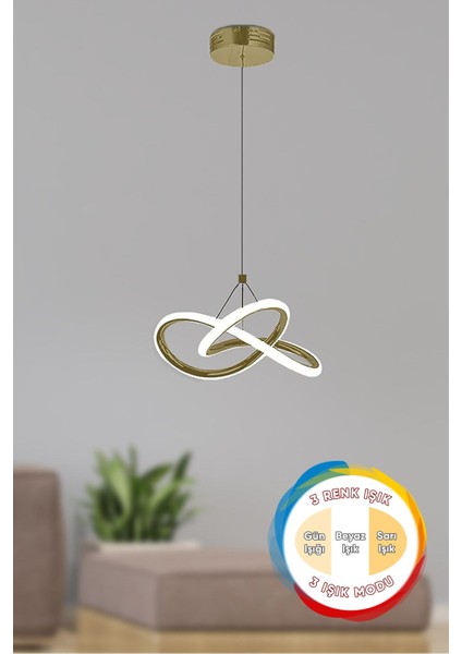 Modern 3 Renk Işıklı Tavan Avizesi, 25x70 cm, Alüminyum, Ledli, Şık ve Modern Tasarım