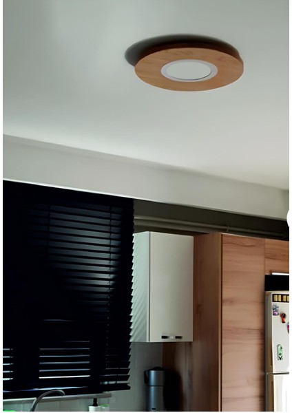 42cm Yuvarlak Meşe Kaplama LED Tavan Aydınlatması, Ahşap, Tekli, Modern, Çok Yönlü