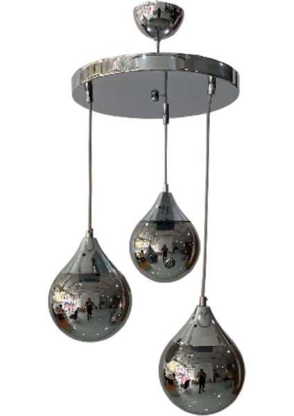 Tekno Trust Damla 3'lü Gümüş Detaylı Hakiki Glop Cam Lüks Avize - Yatak Odası - Salon - Mutfak - Hol fiyatları