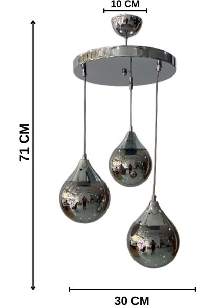 Tekno Trust Damla 3'lü Gümüş Detaylı Hakiki Glop Cam Lüks Avize - Yatak Odası - Salon - Mutfak - Hol modelleri