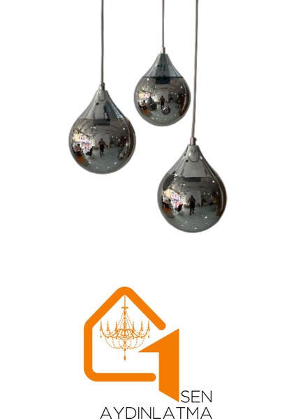 Tekno Trust Damla 3'lü Gümüş Detaylı Hakiki Glop Cam Lüks Avize - Yatak Odası - Salon - Mutfak - Hol fırsatları