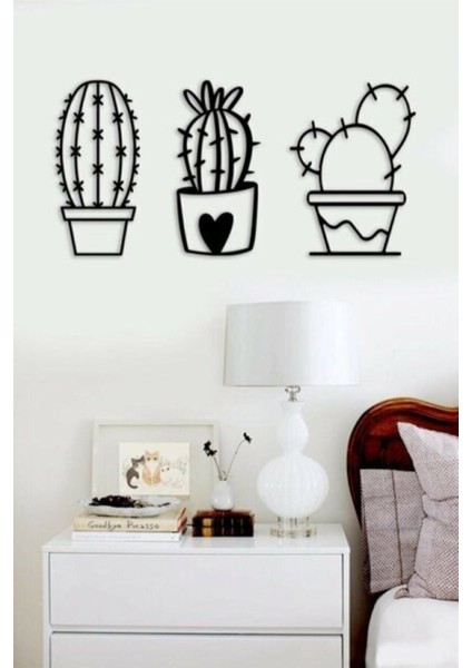 Kaktüs Dekor Ahşap Lazer Kesim 3'lü