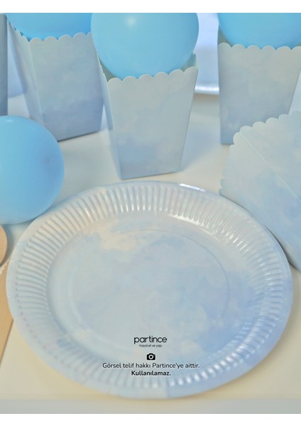 Pastel Mavi Renk Kullan At Tabak-Bardak-Çatal Kaşık Bıçak- Popcorn Kutusu 8 Kişilik Parti Seti Mavi Cinsiyet Partisi Tabak Seti indirimleri