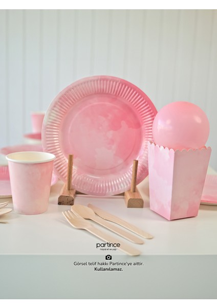 Pastel Pembe Renk Kullan At Tabak-Bardak-Çatal Kaşık Bıçak- Popcorn Kutusu 8 Kişilik Parti Seti Pembe Cinsiyet Partisi Tabak Seti fiyatları