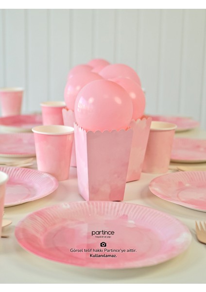 Pastel Pembe Renk Kullan At Tabak-Bardak-Çatal Kaşık Bıçak- Popcorn Kutusu 8 Kişilik Parti Seti Pembe Cinsiyet Partisi Tabak Seti fırsatları