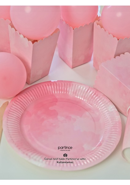 Pastel Pembe Renk Kullan At Tabak-Bardak-Çatal Kaşık Bıçak- Popcorn Kutusu 8 Kişilik Parti Seti Pembe Cinsiyet Partisi Tabak Seti indirimleri