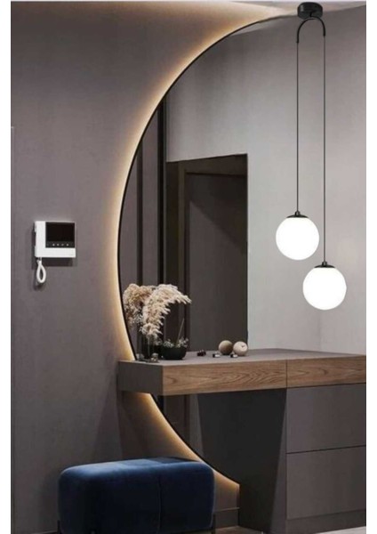 Nehir 2'li Sarkıt Siyah Modern Avize (Beyaz Camlı)