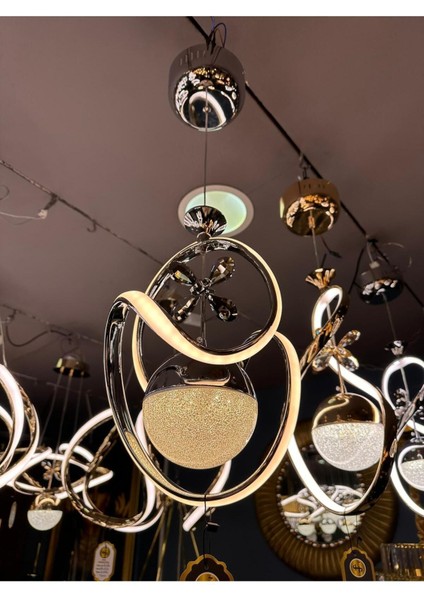 3 Renk Gümüş Lüks Kristal Taşlı LED Avize, Modern Tasarım, 25x98 cm fırsatları