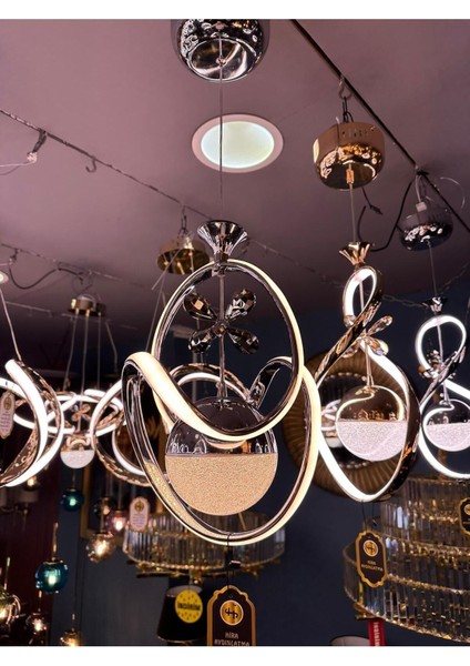 3 Renk Gümüş Lüks Kristal Taşlı LED Avize, Modern Tasarım, 25x98 cm indirimleri
