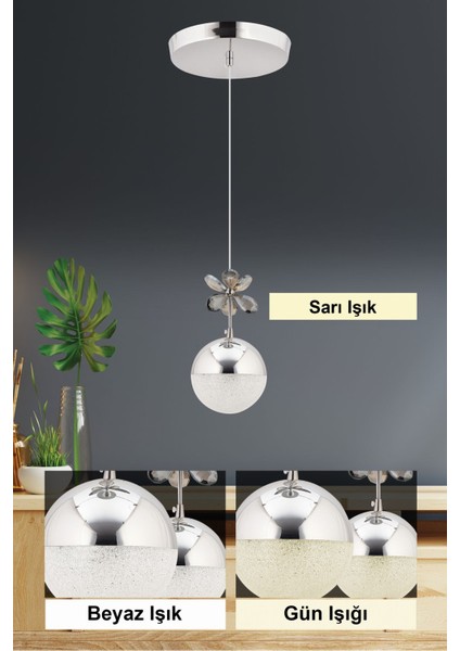 Tekno Trust Kelebek Tekli Sarkıt Gümüş Kristal Taşlı Ledli Avize