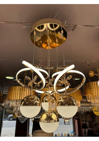 3 Renk Kumandalı ve Dimmerli Gold LED Kristal Avize, 4 Başlık, 50x100 cm indirimleri