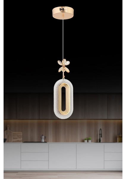 Tekno Trust LED Alfa Tekli Gold Ledli Kristal Taşlı Avize
