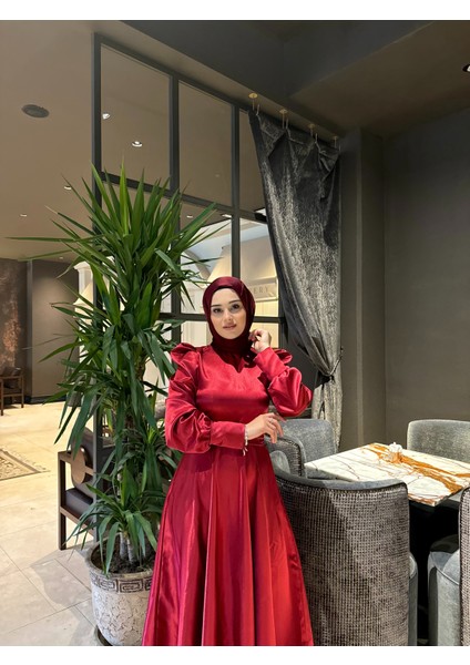 Bordo Bella Tesettür Abiye modelleri