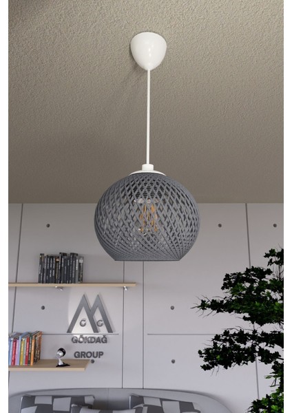 Füme Sarkıt Top Avize, Ahşap, Beyaz Kablo, 20x65 cm, şık ve modern tasarım