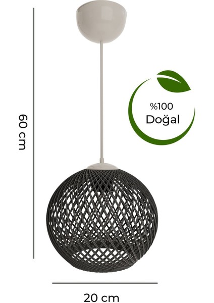 Füme Sarkıt Top Avize, Ahşap, Beyaz Kablo, 20x65 cm, şık ve modern tasarım modelleri