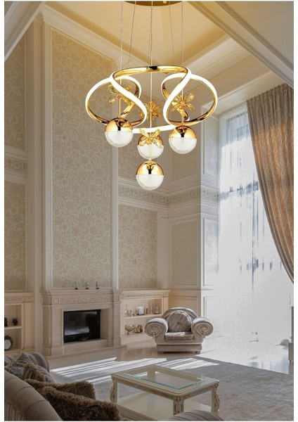 Tekno Trust Modern Sarkıt Power LED Avize Salon Mutfak Oturma Odası Avize Kristal Taşlı Kelebek Gold Sarı
