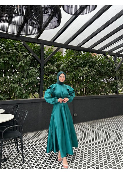 Petrol Yeşili Cindy Tesettür Abiye