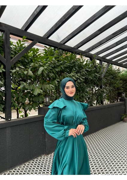 Petrol Yeşili Cindy Tesettür Abiye modelleri