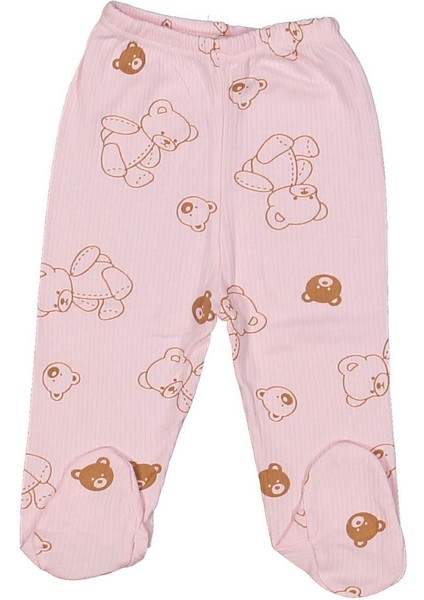 Pembe Renkli Kız Bebek Ayıcık Desenli Patikli Tek Alt - 1 - 3 Ay Sezonluk.