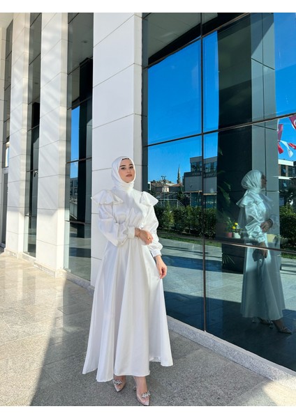 Beyaz Cindy Tesettür Abiye