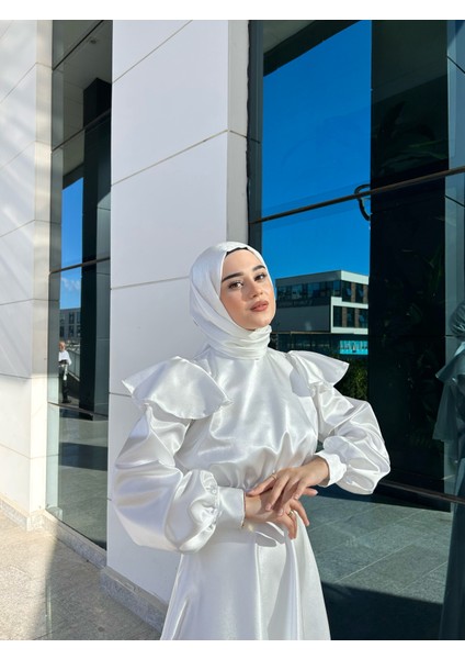 Beyaz Cindy Tesettür Abiye fiyatları