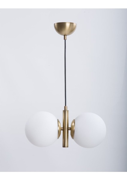 Modern tarzda beyaz camlı, metal malzemeli 2'li avize, 75x38 ölçülerinde