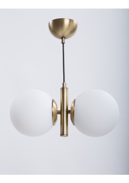 Modern tarzda beyaz camlı, metal malzemeli 2'li avize, 75x38 ölçülerinde