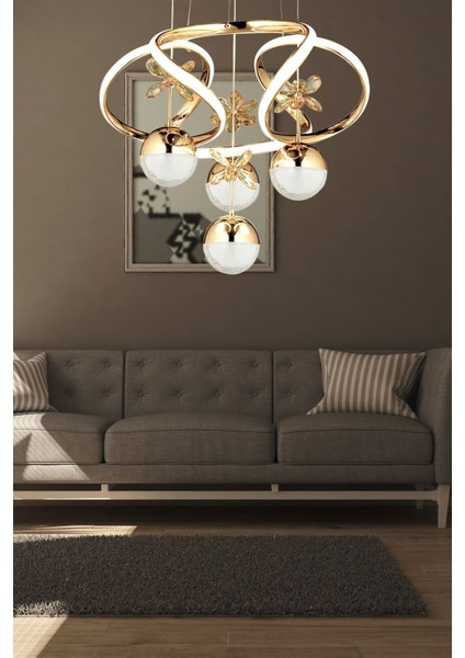 Tekno Trust Dimmerli Kumandalı 3 Renk Modern Kristal Taşlı Salon Mutfak Oturma Odası Avize Gold Sarı LED Avize