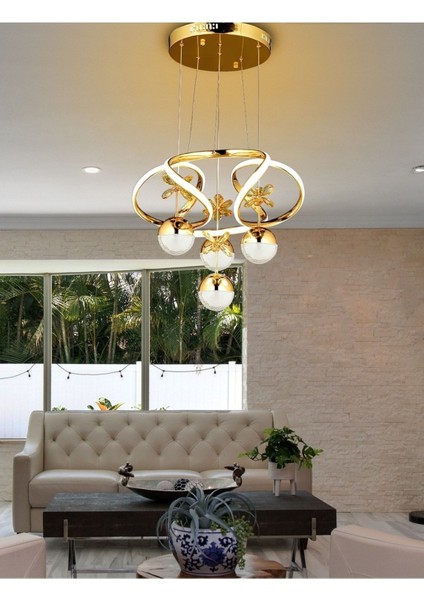 Tekno Trust Dimmerli Kumandalı 3 Renk Modern Kristal Taşlı Salon Mutfak Oturma Odası Avize Gold Sarı LED Avize
