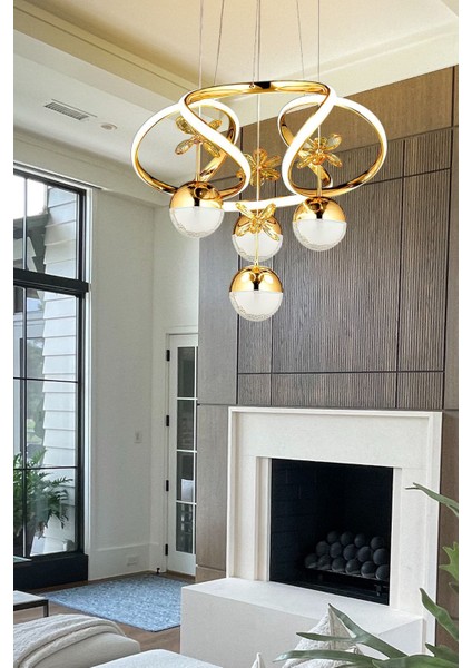 Tekno Trust Dimmerli Kumandalı 3 Renk Modern Kristal Taşlı Salon Mutfak Oturma Odası Avize Gold Sarı LED Avize