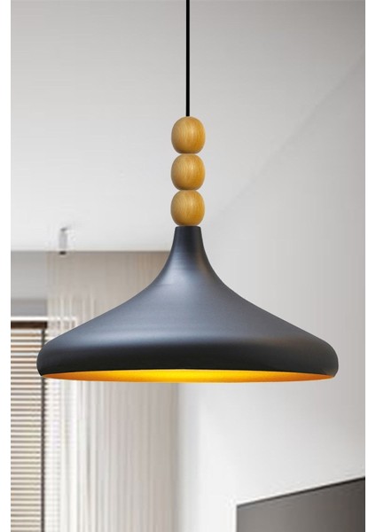 Tekno Trust Siyah Champion Ahşap Boncuklu Tekli Avize Sarkıt Salon Mutfak Butik Lamba Aydınlatma Avizeler