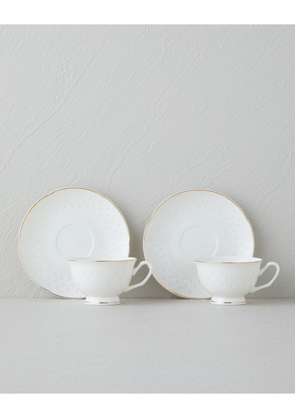 Flare New Bone China 4 Parça 2 Kişilik Kahve Fincan Takımı Gold