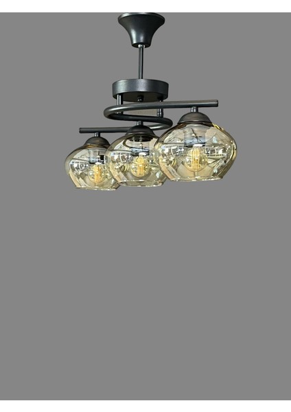 Eskitme Metal 3’lü Avize, Cam Detaylı, Salon ve Oda İçin Şık Aydınlatma