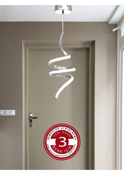 3 Renk Işıklı Modern Sarkıt Led Avize Gümüş Gri Kasa, Alüminyum, 1 Başlık