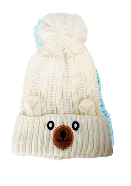 Yünlü Figürlü Ponponlu Çocuk Bere Krem