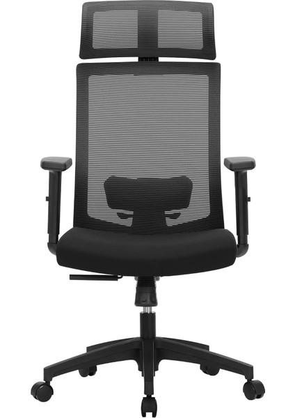 Ofis Koltuğu, File Kaplamalı Masa Sandalyesi, Ayarlanabilir Bel Desteği, Koltuk Başlığı ve Kolçaklar, 120'YE Kadar Ayarlanabilir Eğim Açısı, Siyah, OBN55BK, 6660 (97-105,5) cm