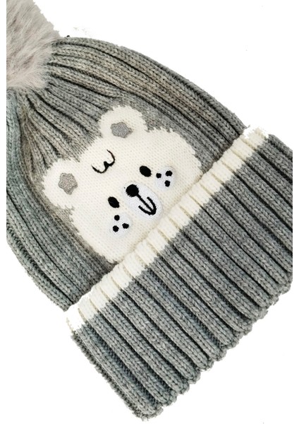 Yünlü Figürlü Ponponlu Bere Gri - Ayıcık fiyatları